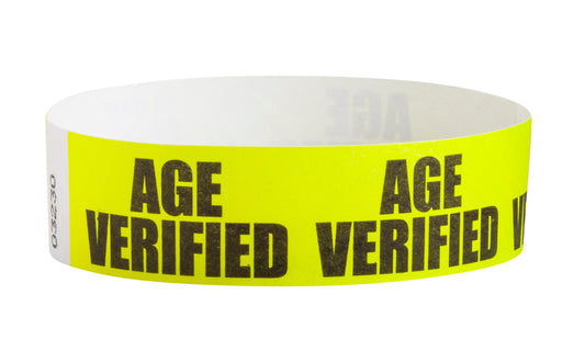 3/4" Tyvek Age Verified on Yellow Wristbands