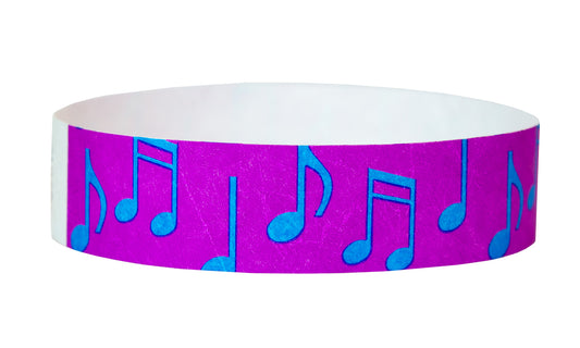 3/4" Tyvek Music Notes Wristbands