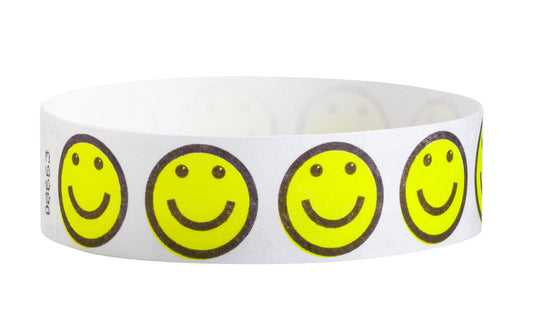 3/4" Tyvek Yellow Smiley Face Wristbands